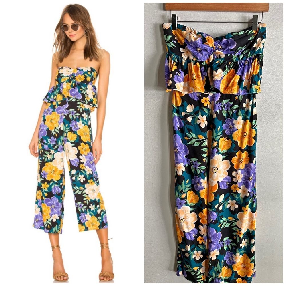 Tularosa Revolve Floral Strapless Wide Leg Jumpsuit Boho Resort S